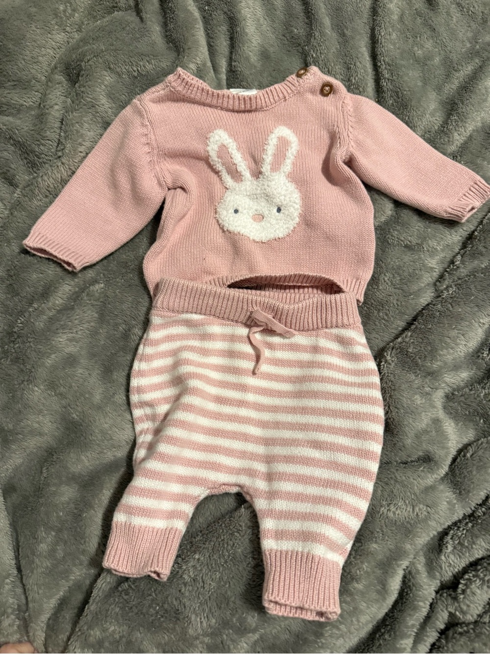 Carter's Pink Bunny Knit Sweater and Striped Pants Set